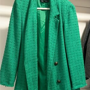 Zara Women's Vibrant Green Tweed Blazer